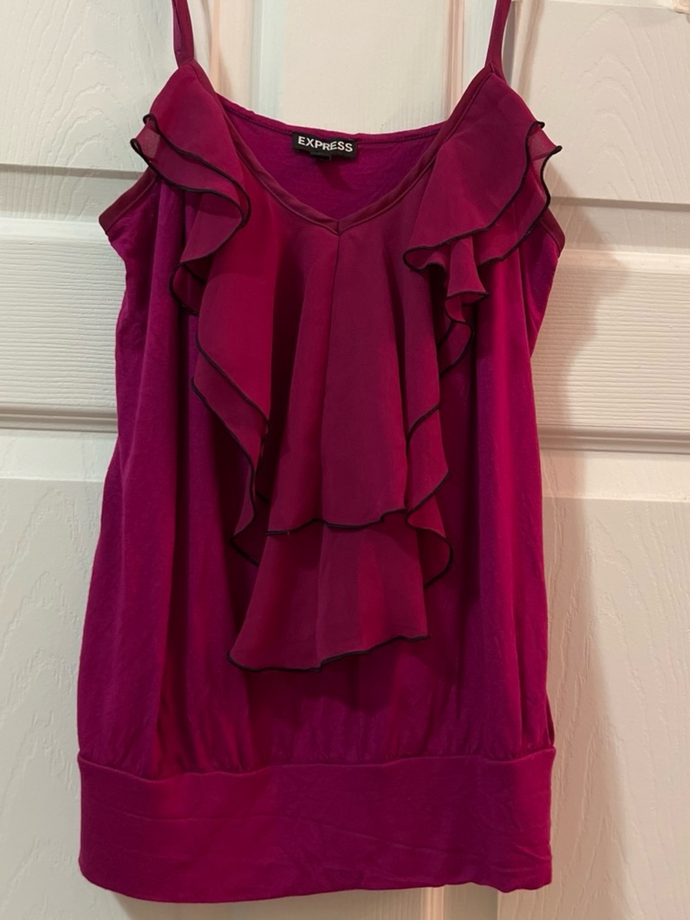 Express Magenta Ruffle Spaghetti-Strap Camisole